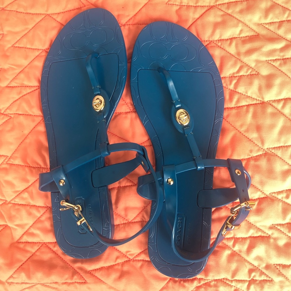 Coach jelly type teal and gold sandals